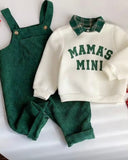 Baby Boy Mama’s Mini Knit Sweatshirt & Green Plaid Corduroy Overalls