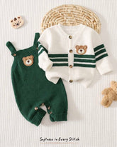 Newborn Baby Sweater Co-Ords Knit Cardigan & Green Romper Set