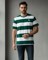 Men's Casual Colorblock Striped Short Sleeve T-Shirt, Summer