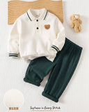 2pcs Baby Boy Bear Knit Pullover Sweatshirt & Green Winter Pants
