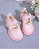 Girls’ Pink Elegant Pearl & Bow Flats