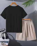 Boy Lion Print Black Short Sleeve T-Shirt & Shorts Summer Outfit Set