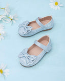 Kids' Blue Flat Shoes With Bow Decoration, Cute And Charming