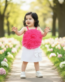 Pink Flower Top & White Bow Skirt