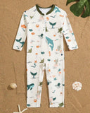 Boys White Nature Print Long Sleeve One-Piece Swimsuit
