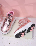 Girls Premium Convertible Shiny Pink 4-Wheel Roller Skate Shoes