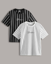 Tween Boy Bundle of 2 Drop Shoulder Letter & Striped Pattern T-Shirts