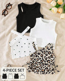 4pc Baby Girl Summer Outfit Set – B&W Tank Tops