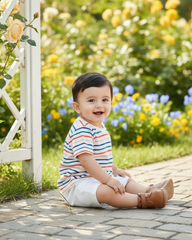 Baby Boy Number & Cartoon Striped Summer Set