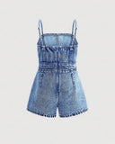 Girls’ Blue Denim Romper – Casual Boho Summer One-Piece Outfit