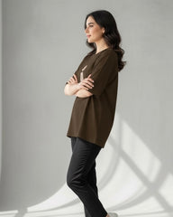 Women Brown Graphic Print Oversized T-Shirt – Summer