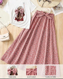 Teen Girls 2-Piece White Graphic Knit T-Shirt & Ditsy Floral Skirt Set