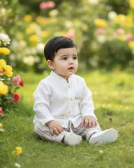 2PCS Baby Boy White and Brown Retro Casual Set