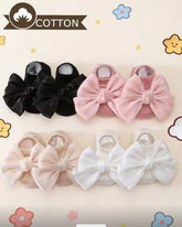 4 Pairs Baby Socks With Bow Decor - Black Addition