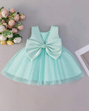 Baby Girls Big Bow Decor Mesh Patchwork Sleeveless Dress (9 Colours)