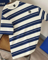 Men's Casual Blue & White Striped Short Sleeve Round Neck T-Shirt