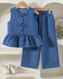Girls Blue Ruffle Hem Cami & Solid Pants Set