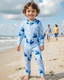 Boys Dolphin Print Long Sleeve One-Piece Swimsuit with Front Zipper