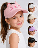 Girls Cute Cat Ear Embroidered Ponytail Sun Hat