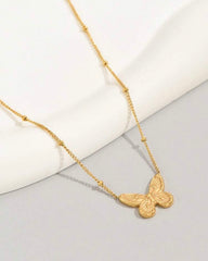 Butterfly Pendant Golden Color Stainless Steel Necklace