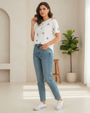 Women's Casual Cherry Print Short Sleeve T-Shirt, Summer