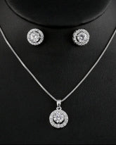 Classic Round & Cubic Zirconia Platinum Plated Women's Necklace & Earrings Jewelry Set