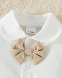2pcs Baby Boy British Style Gentleman Outfit – Bow Tie Shirt & Suspender Shorts Set (Summer)