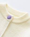 Girls' Purple Long Sleeve Fruit Pom Pom Decorated Sweater And Pleated Skirt