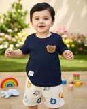 Baby Boy Bear Blue Ribbed Summer Set