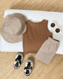 Baby Boys 3pc Brown Letter Print Tank Top, Shorts & Hat Set