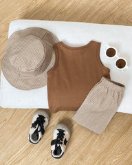 Baby Boys 3pc Brown Letter Print Tank Top, Shorts & Hat Set