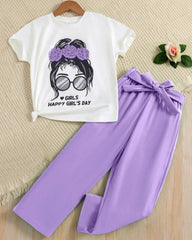 2 Pc Glasses Print Top & Straight Leg Pants (5 Colors)
