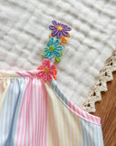 Baby Girls’ Pastel Colors Ribbon Patchwork Striped A-Line Dress