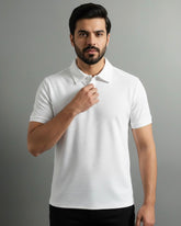 Men’s White Colour Textured Half Sleeve Casual Polo Shirt – Summer