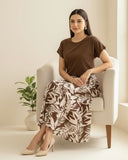 2PCS Summer Skirt Set – Brown Top & Printed Skirt Outfit