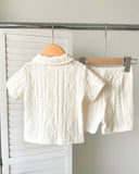 Baby 2pcs Summer Outfit – Apricot Textured Shirt & Shorts Set