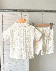 Baby 2pcs Summer Outfit – Apricot Textured Shirt & Shorts Set