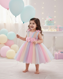 Girls’ Colorful 3D Floral Mesh Party Dress | Elegant Summer Occasion Dress