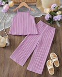 Girls’ Floral Embroidery Camisole + Wide Leg Pants