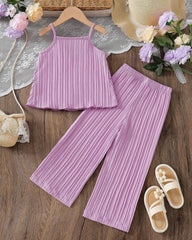 Girls’ Floral Embroidery Camisole + Wide Leg Pants
