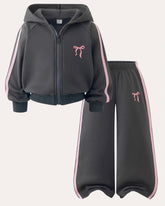 2pcs Girls Grey Color Sweatshirt And Pants Set