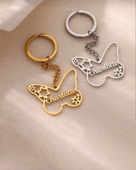 Custom Name Butterfly Flower Stainless Steel Keychain