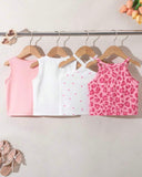 4pc Young Girl Summer Outfit Set – White & Pink Tank Tops