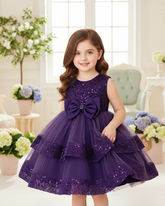 Young Girls Purple Elegant Sequin Bow Mesh Princess