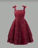 Girls bow knot Decor A-Line Flounce Mesh Slip Dress
