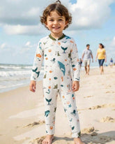 Boys White Nature Print Long Sleeve One-Piece Swimsuit
