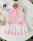 Girls Light Pink Tennis Outfit Set – Sleeveless Polo Shirt & Pleated Skirt