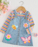 Baby Girl 2pc Striped Top & Floral Suspender Dress Set