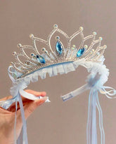 Pearl Crown Headband for Girls with Tassel Ribbon