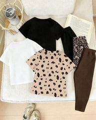Girls 6-Piece Cute Print T-Shirt & Leggings Set